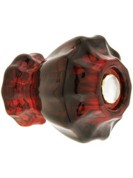 Medium Fluted Ruby Red Glass Cabinet Knob With Nickel Bolt