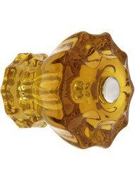 Large Fluted Amber Glass Cabinet Knob With Nickel Bolt