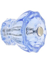 Large Fluted Glass Cabinet Knob With Nickel Bolt in Light Blue