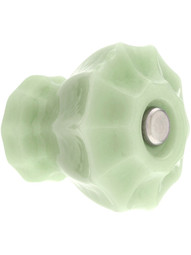Large Fluted Milk Green Glass Cabinet Knob With Nickel Bolt