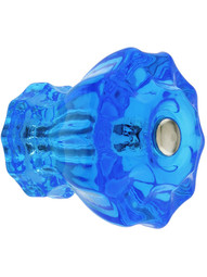 Large Fluted Peacock Blue Glass Cabinet Knob With Nickel Bolt