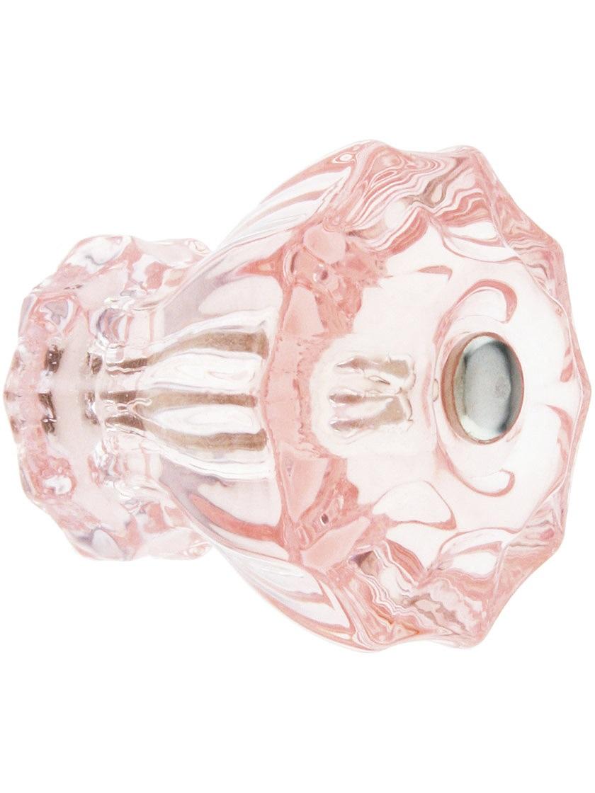 Large Fluted Depression Pink Glass Knob With Nickel Bolt