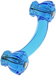 Fluted Peacock Blue Glass Bridge Drawer Pull With Nickel Bolts