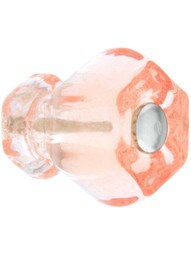 Small Hexagonal Depression Pink Glass Cabinet Knob With Nickel Bolt
