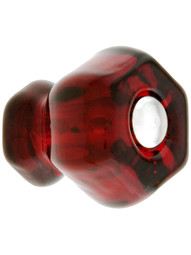 Small Hexagonal Ruby Red Glass Cabinet Knob With Nickel Bolt