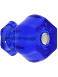 Medium Hexagonal Cobalt Blue Glass Cabinet Knob With Nickel Bolt
