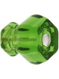 Medium Hexagonal Forest Green Glass Cabinet Knob With Nickel Bolt