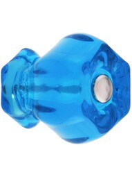 Medium Hexagonal Peacock Blue Glass Cabinet Knob With Nickel Bolt