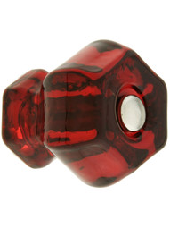 Medium Hexagonal Ruby Red Glass Cabinet Knob With Nickel Bolt