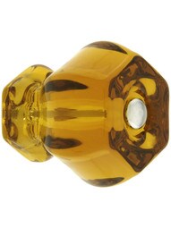Large Hexagonal Amber Glass Cabinet Knob With Nickel Bolt