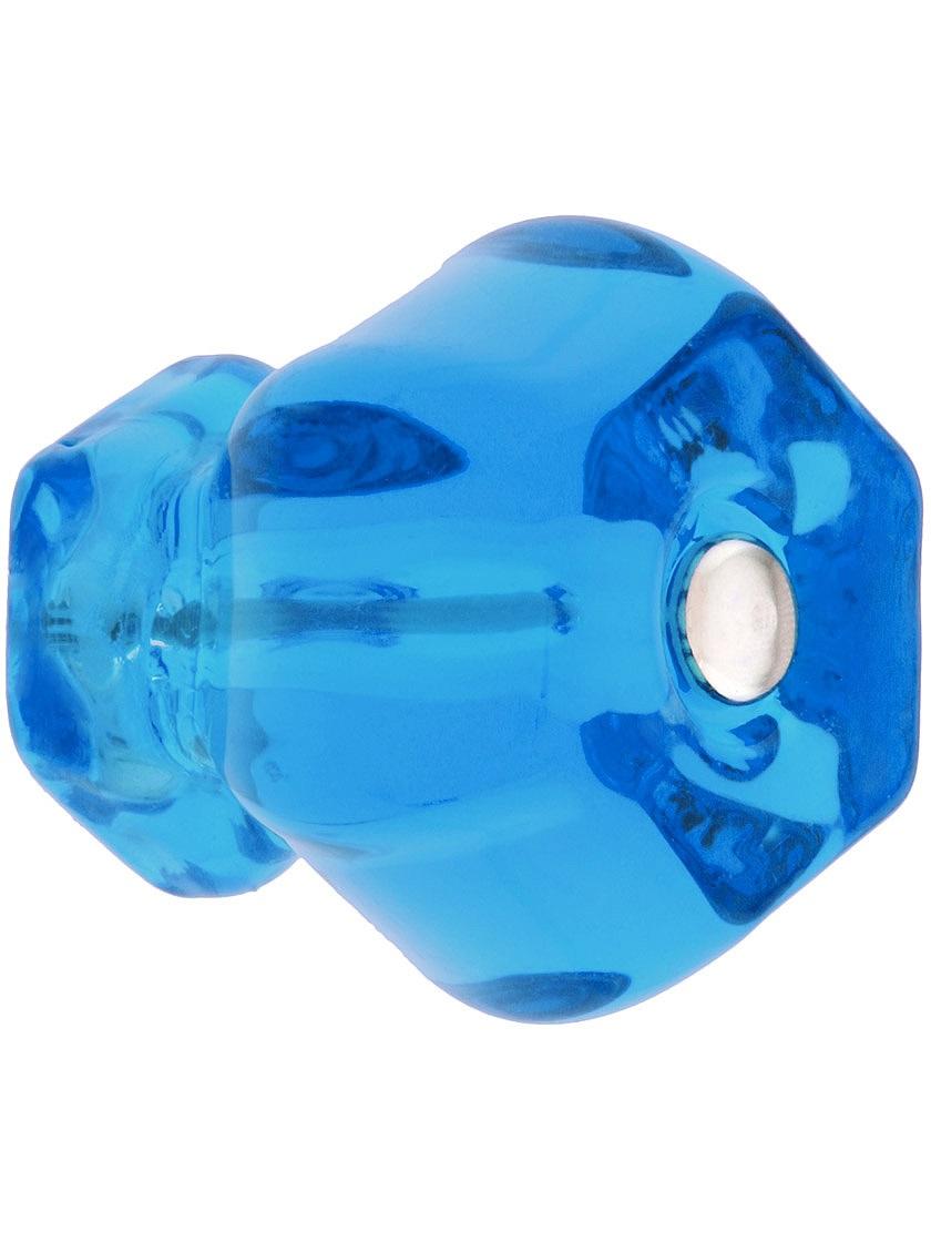 Large Hexagonal Peacock Blue Glass Knob With Nickel Bolt