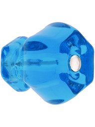 Large Hexagonal Peacock Blue Glass Cabinet Knob With Nickel Bolt
