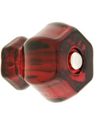 Large Hexagonal Ruby Red Glass Cabinet Knob With Nickel Bolt