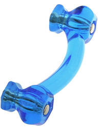 Hexagonal Peacock Blue Glass Bridge Drawer Pull With Nickel Bolts
