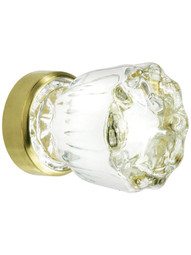 Tall Fluted Glass Knob With Solid Brass Base in Polished Brass