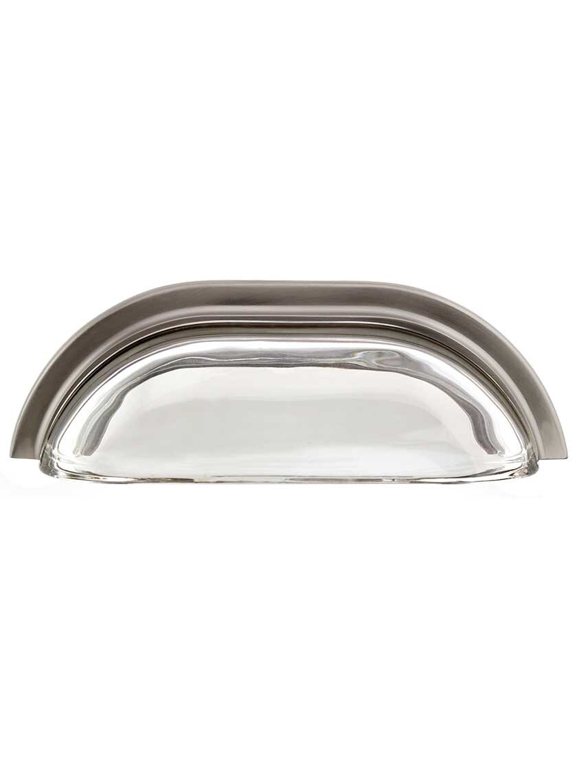 ClearGlass Cup Pull with SolidBrass Base 4Inch CentertoCenter in Satin Nickel House of
