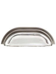 Clear-Glass Cup Pull with Solid-Brass Base - 4-Inch Center-to-Center in Satin Nickel