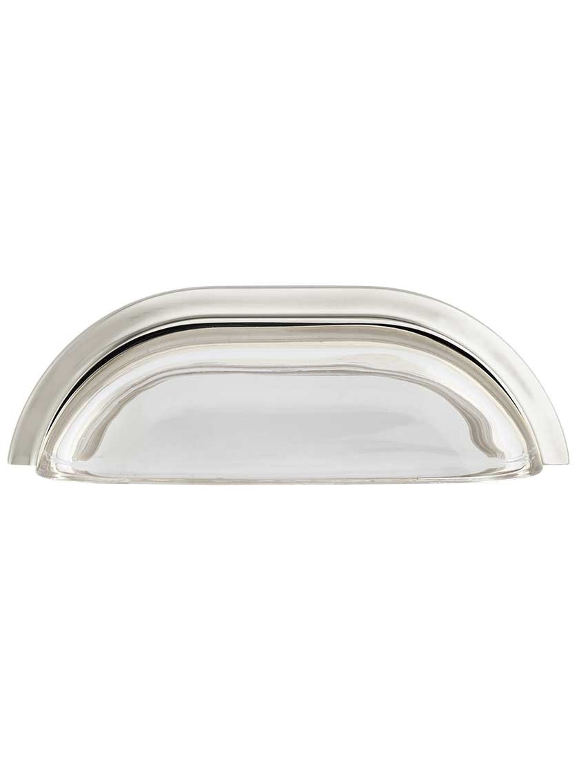 ClearGlass Cup Pull with SolidBrass Base 4Inch CentertoCenter in Polished Nickel House