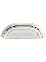 Clear-Glass Cup Pull with Solid-Brass Base - 4-Inch Center-to-Center in Polished Nickel