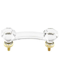Octagonal Clear-Glass Bridge Drawer Pull with Brass Base - 3" Center-to-Center in Polished Brass