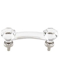 Octagonal Clear-Glass Bridge Pull - 3" Center-to-Center in Polished Nickel