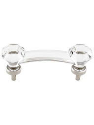 Octagonal Clear-Glass Bridge Pull - 3" Center-to-Center in Polished Nickel