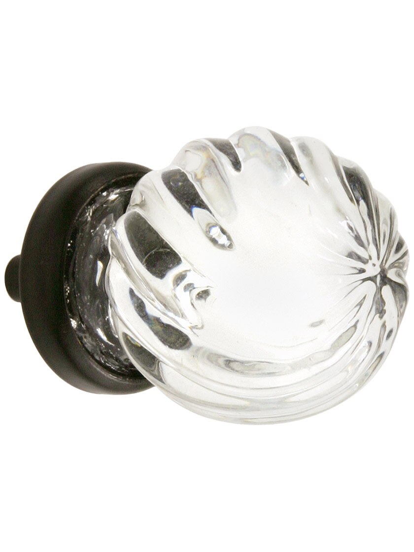 Swirling Globe Style Glass Knob With Solid Brass Base in Oil Rubbed