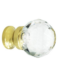 Small Globe Style Cut Crystal Knob With Solid Brass Base in Polished Brass