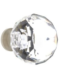 Medium Globe Style Cut Crystal Knob With Solid Brass Base in Satin Nickel