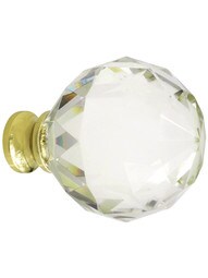 Large Globe Style Cut Crystal Knob With Solid Brass Base in Polished Brass