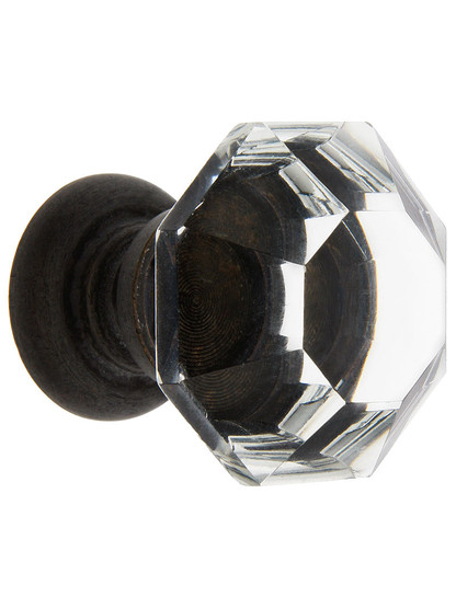 Large Octagonal Cut Crystal Knob With Solid Brass Base in Oil-Rubbed Bronze