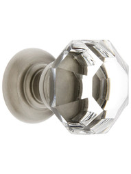 Medium Octagonal Cut Crystal Knob With Solid Brass Base in Satin Nickel