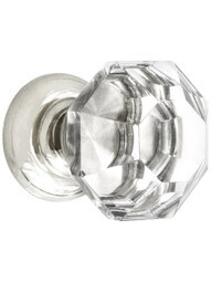 Medium Octagonal Cut Crystal Knob With Solid Brass Base in Polished Nickel