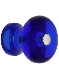 Cobalt Blue Round Glass Mushroom Cabinet Knob With Nickel Bolt