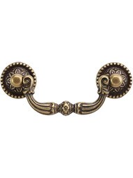 Beaded Flower Post Bail Pull - 2 1/2-inch Center-to-Center in Antique Brass Dark