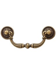 Beaded Flower Post Bail Pull - 3 3/4" Center-to-Center in Antique Brass Dark