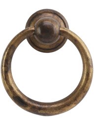 Small Classic Ring Pull - 1 9/16" x 1 5/16" in Antique Brass Distressed