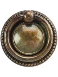 Beaded Round Single-Post Pull - 1 9/16" Diameter in Antique Brass Distressed