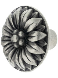 19th Century Flower Design Cabinet Knob In Old Iron