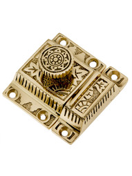Solid Brass Oriental Pattern Turn Latch in Polished Brass