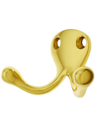 Double Solid Brass Garment Hook With Choice of Finish