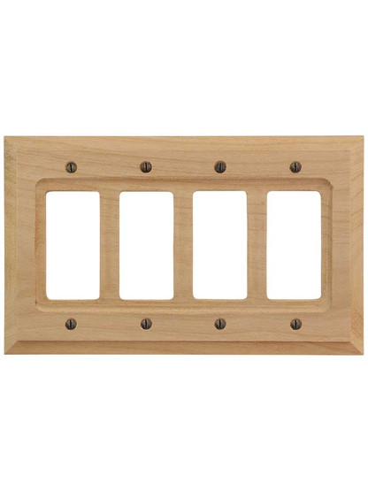 Alternate View of Alder Wood Unfinished Quad-GFI Switch Plate.
