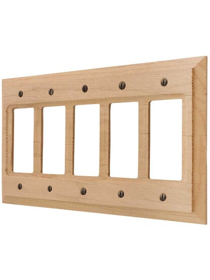 Alder Wood Unfinished 5-Gang GFI Switch Plate.