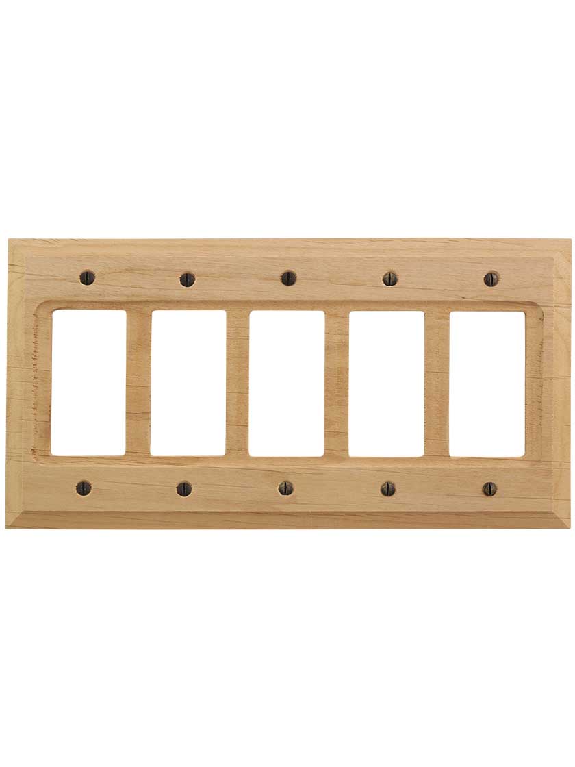 Alternate View of Alder Wood Unfinished 5-Gang GFI Switch Plate.