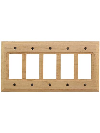 Alternate View of Alder Wood Unfinished 5-Gang GFI Switch Plate.