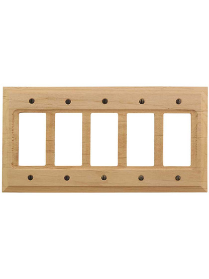 Alternate View of Alder Wood Unfinished 5-Gang GFI Switch Plate.