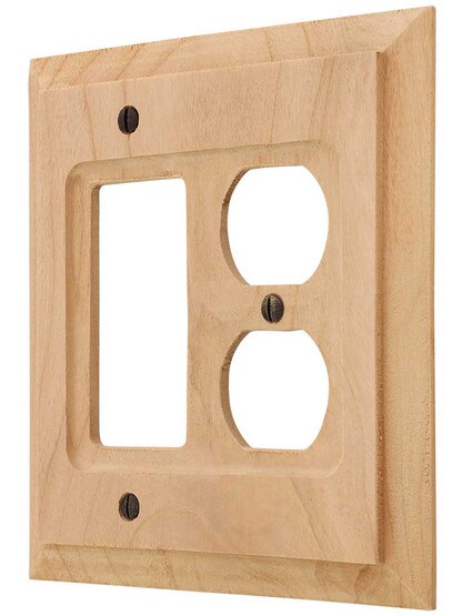 Alder Wood Unfinished Duplex/GFI Combination Cover Plate.