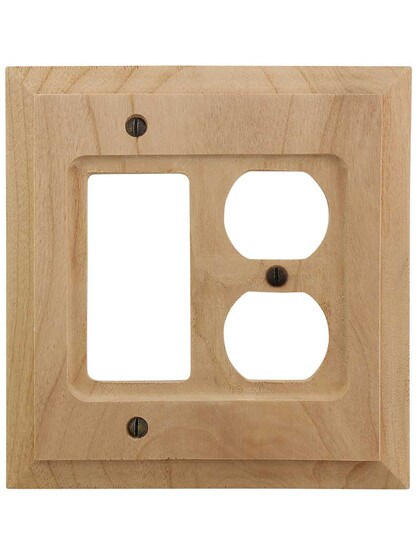 Alternate View of Alder Wood Unfinished Duplex/GFI Combination Cover Plate.