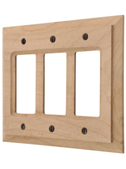 Alder Wood Unfinished Triple-GFI Switch Plate.