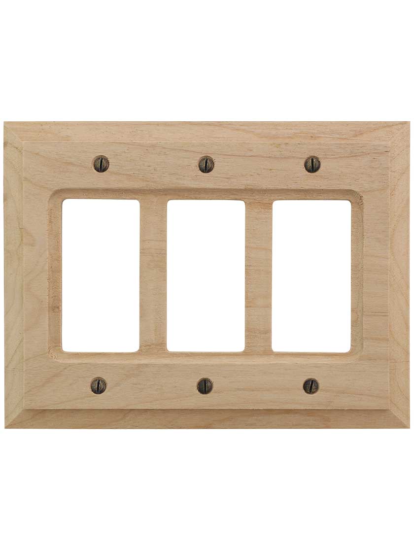 Alternate View of Alder Wood Unfinished Triple-GFI Switch Plate.